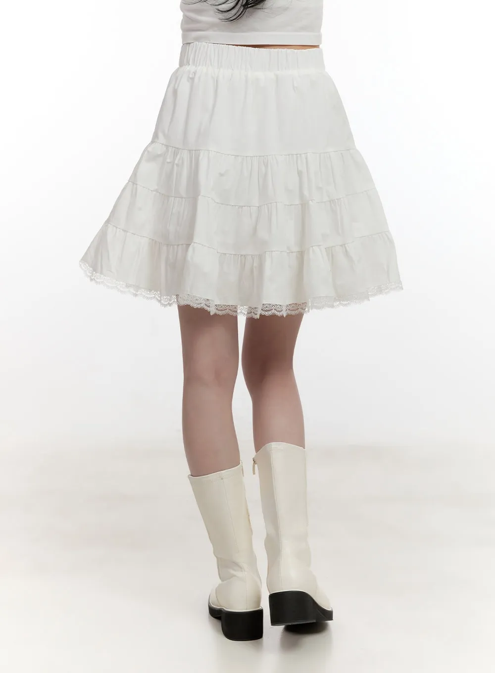 Flared Lace Trim Mini Skirt CF527