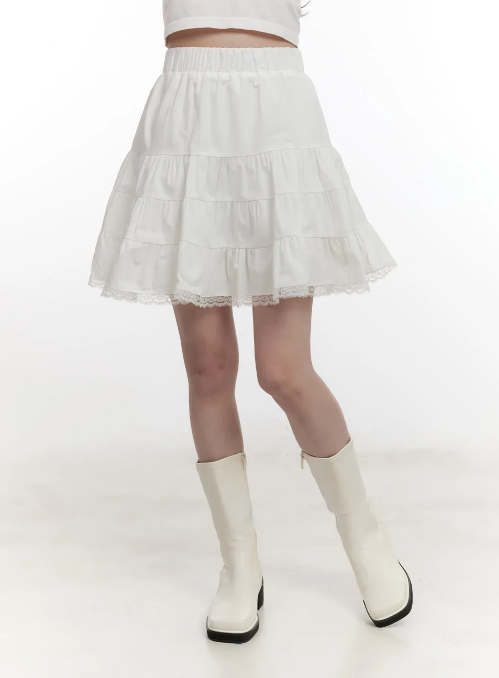 Flared Lace Trim Mini Skirt CF527