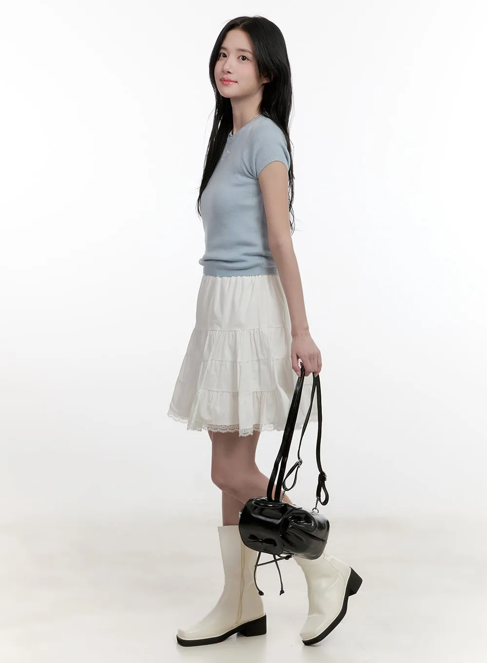 Flared Lace Trim Mini Skirt CF527
