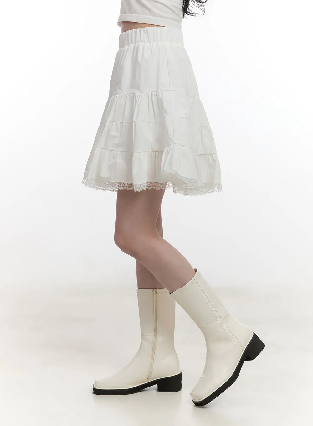 Flared Lace Trim Mini Skirt CF527