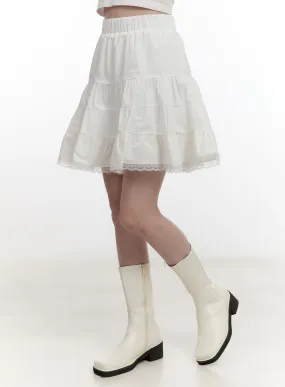 Flared Lace Trim Mini Skirt CF527