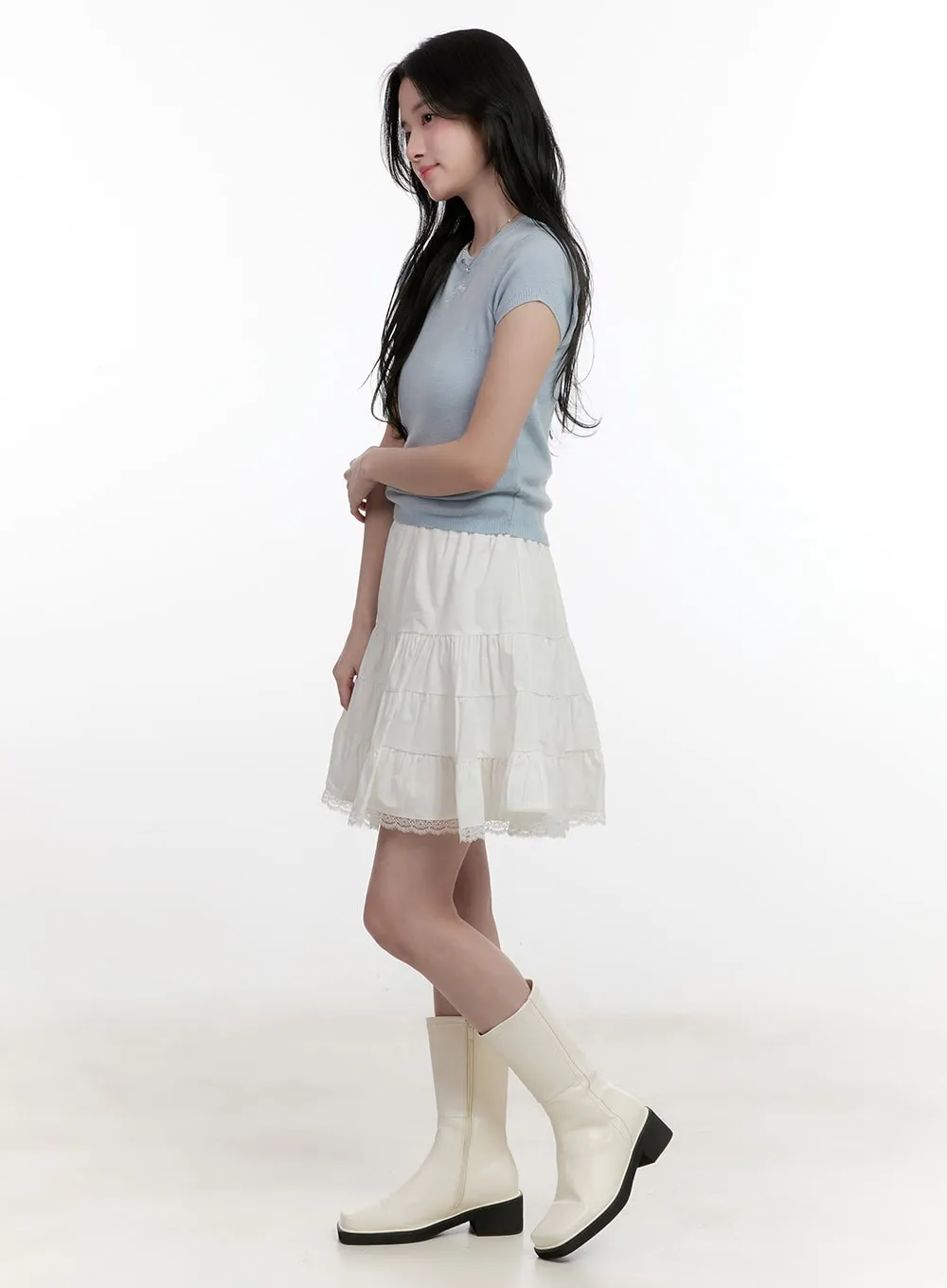 Flared Lace Trim Mini Skirt CF527