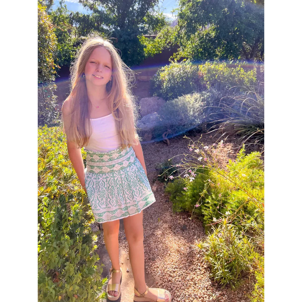 Girl's Green Smocked Skirt