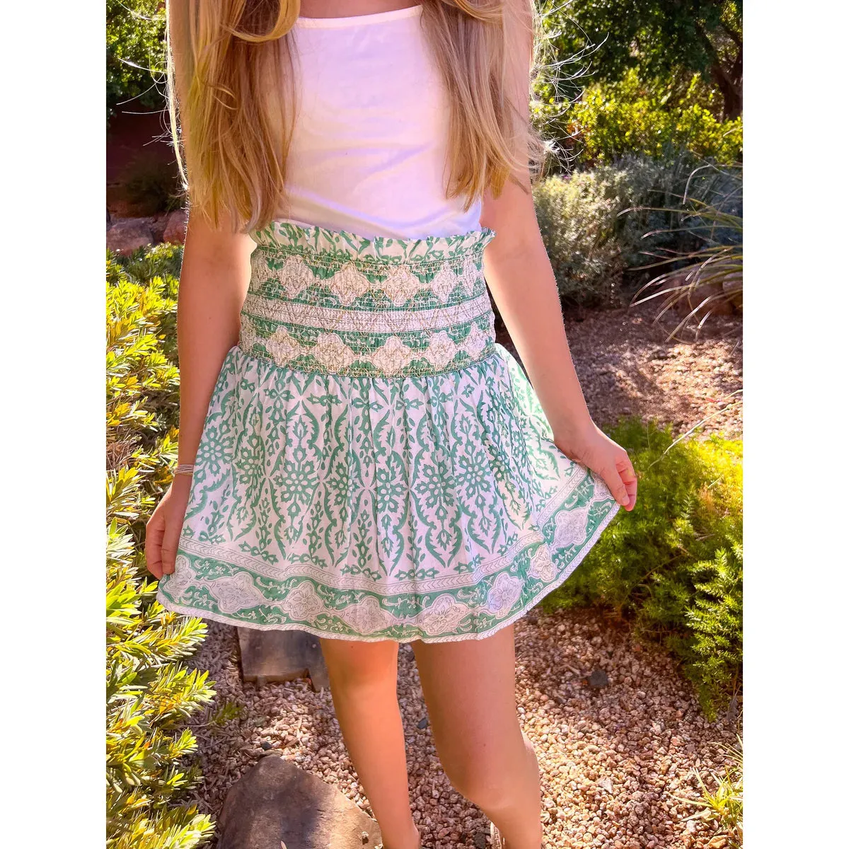 Girl's Green Smocked Skirt