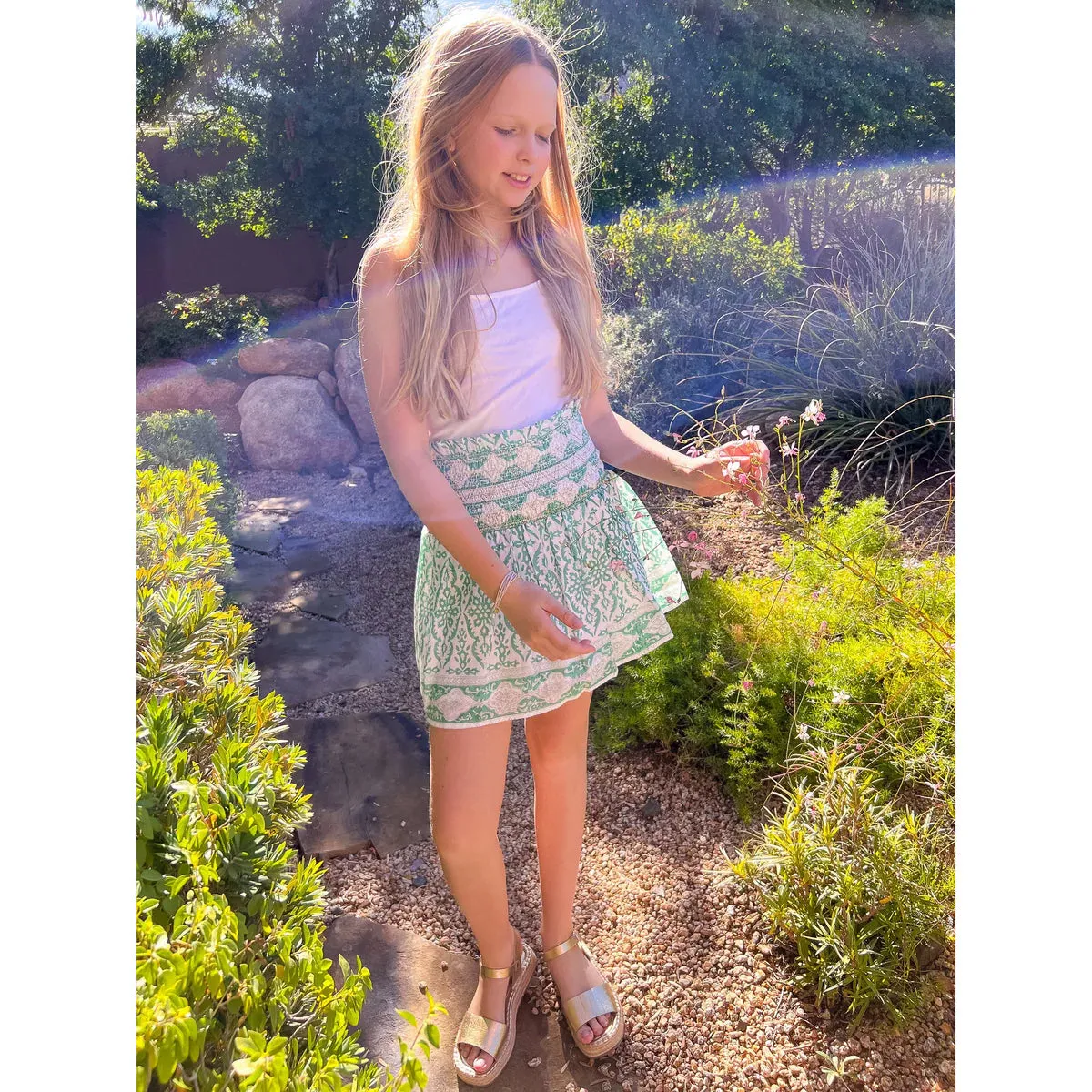 Girl's Green Smocked Skirt