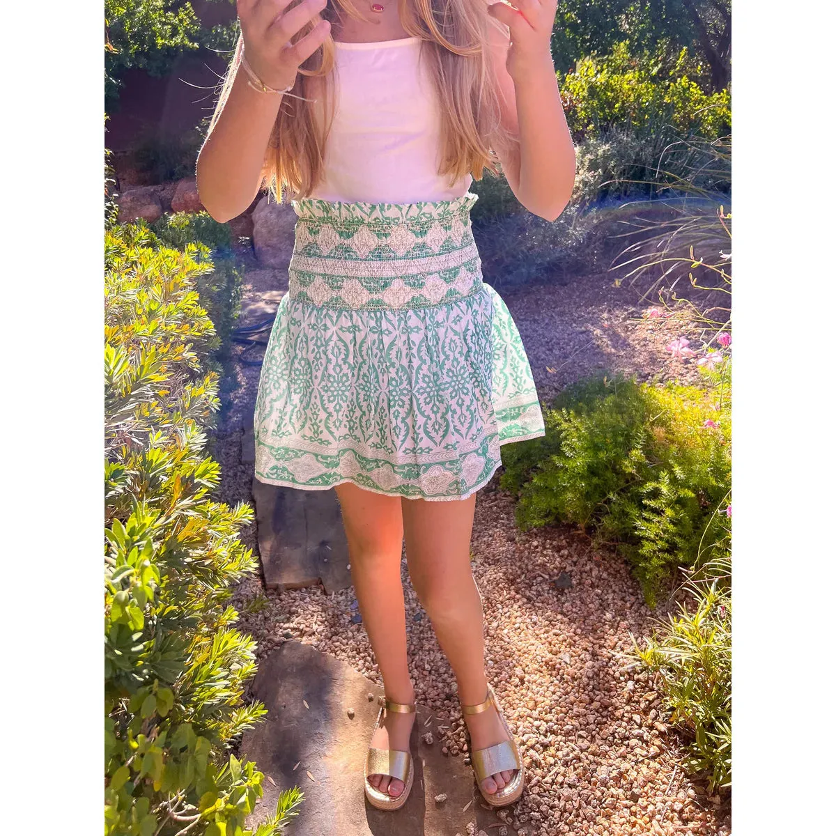 Girl's Green Smocked Skirt