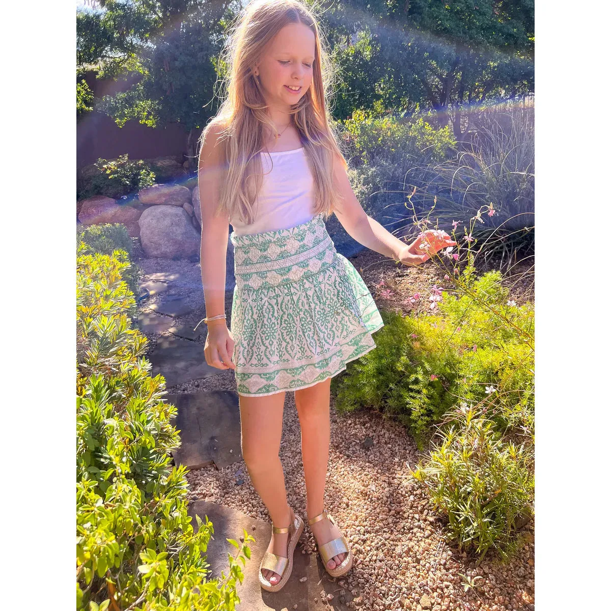 Girl's Green Smocked Skirt