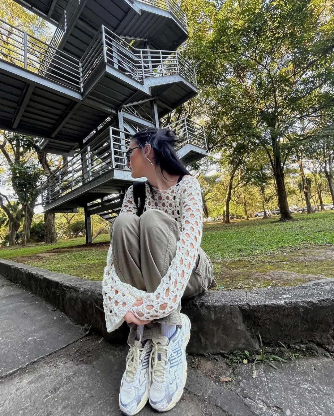 Harajuku Knitted Hole Tops Y2K Vintage Crochet Hollow Out T-shirt 90s Retro Grunge Flared Sleeve Cover-Ups Crop Top