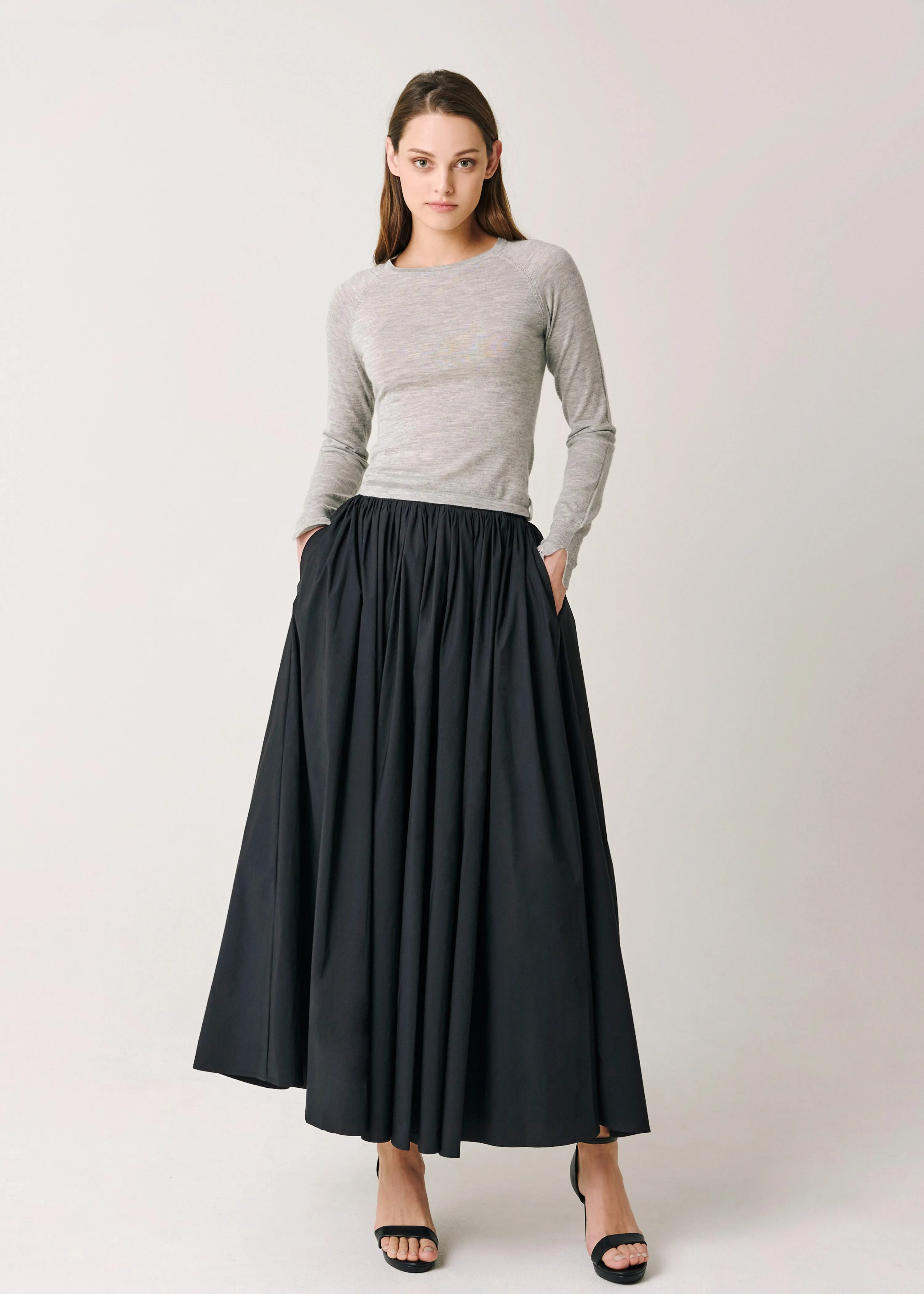 Jane Pocket Flared Cotton Skirt - Black