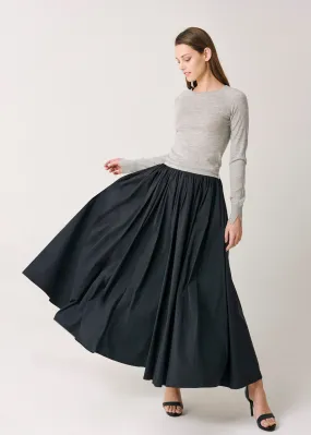 Jane Pocket Flared Cotton Skirt - Black