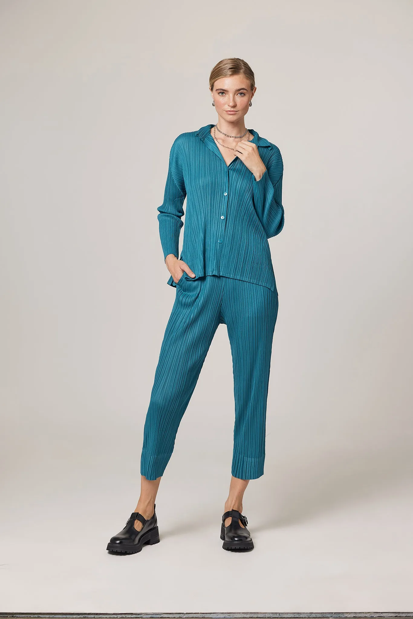 London Essential Plissé Satin Blouse