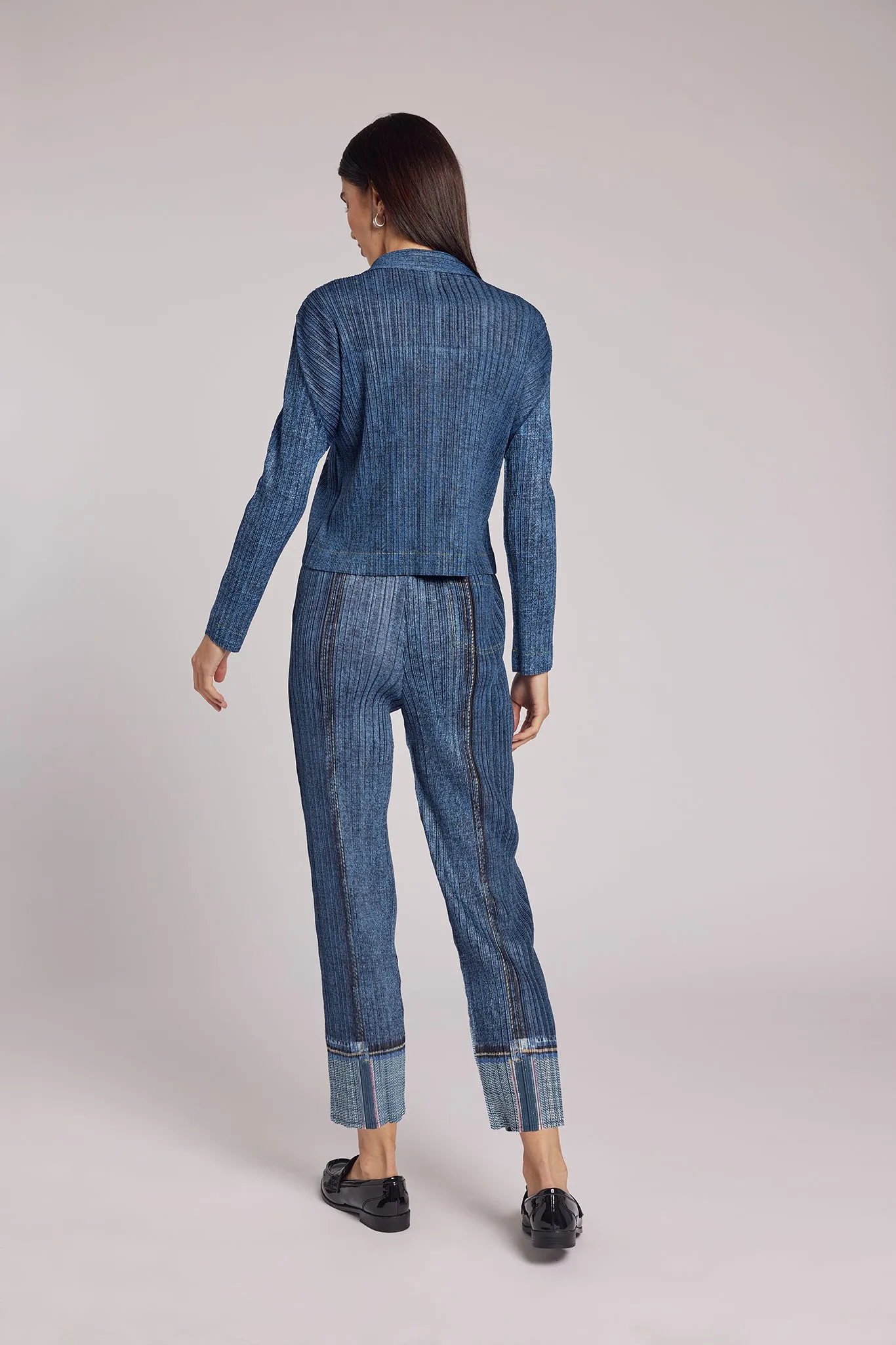 Martha Denim Print Plissé Satin Blouse