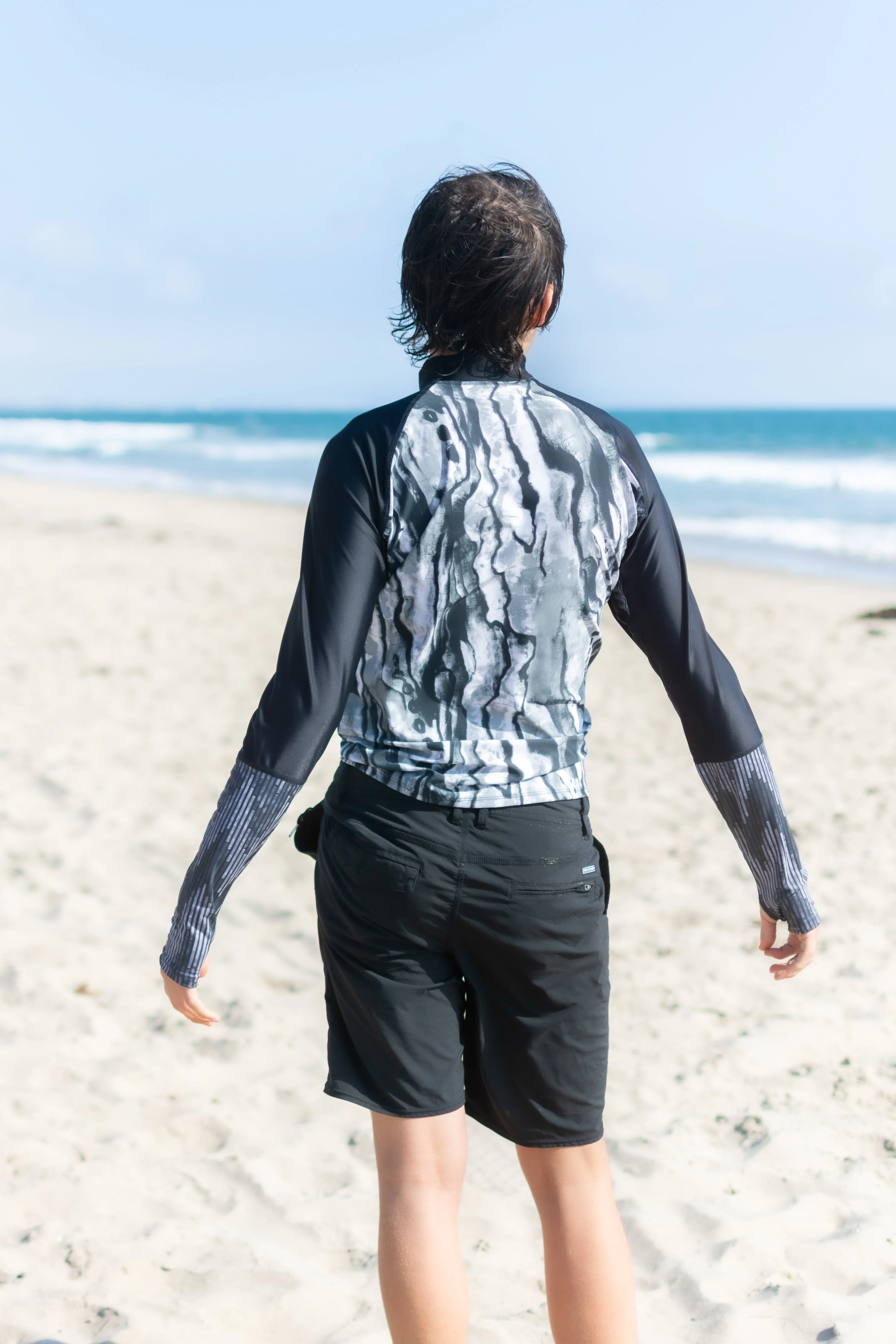 MEN'S PULLOVER RASH GUARD - GRAY ABALONE