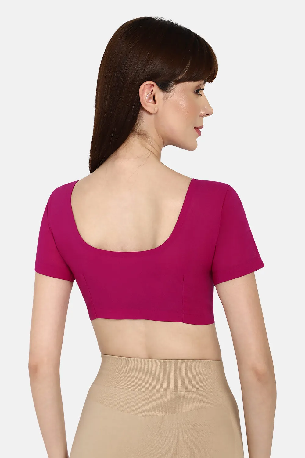 Naidu Hall Full Coverage Non-Wired Non-Padded Round neck short sleeve blouse - Violet