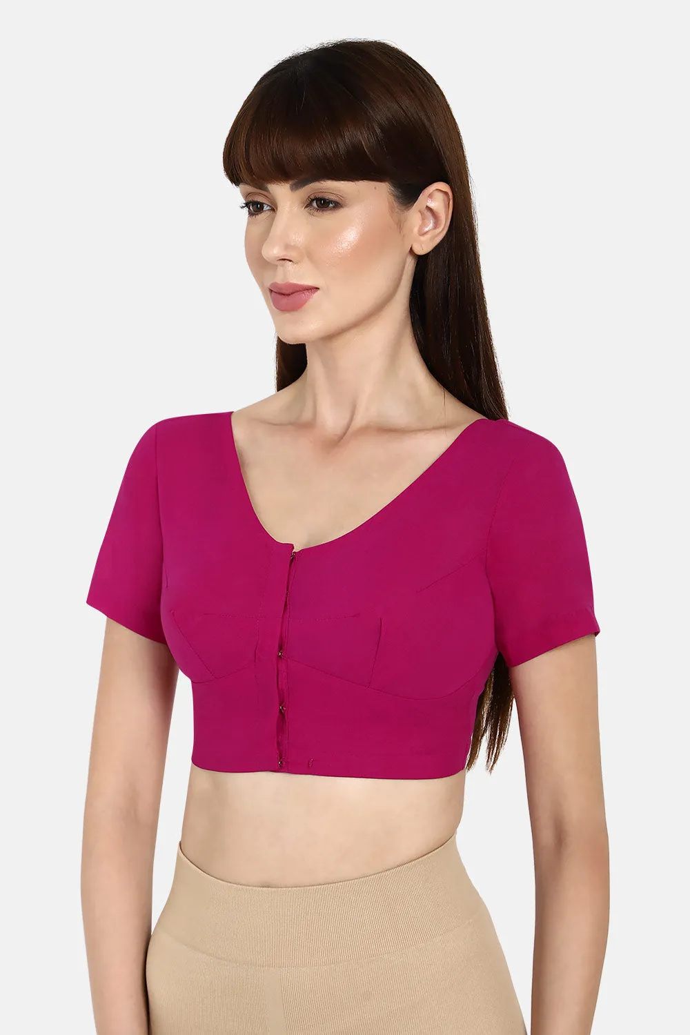 Naidu Hall Full Coverage Non-Wired Non-Padded Round neck short sleeve blouse - Violet