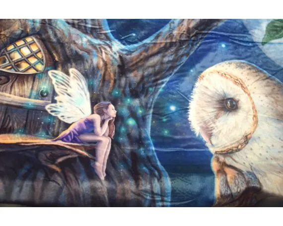 Nemesis Now Fairy And Owl Print Warm Blanket for Bed Couch Living Room
