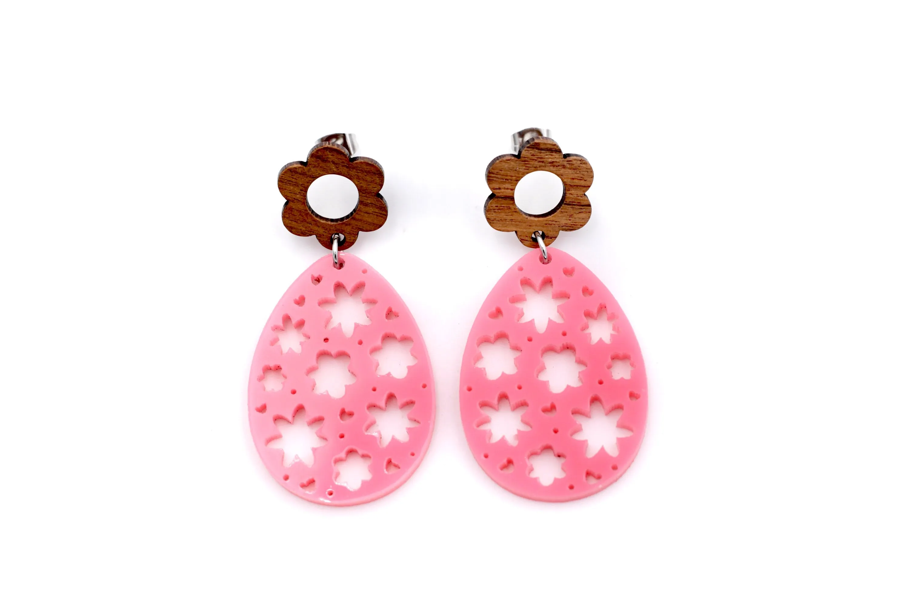 Pink Floral Egg Earrings