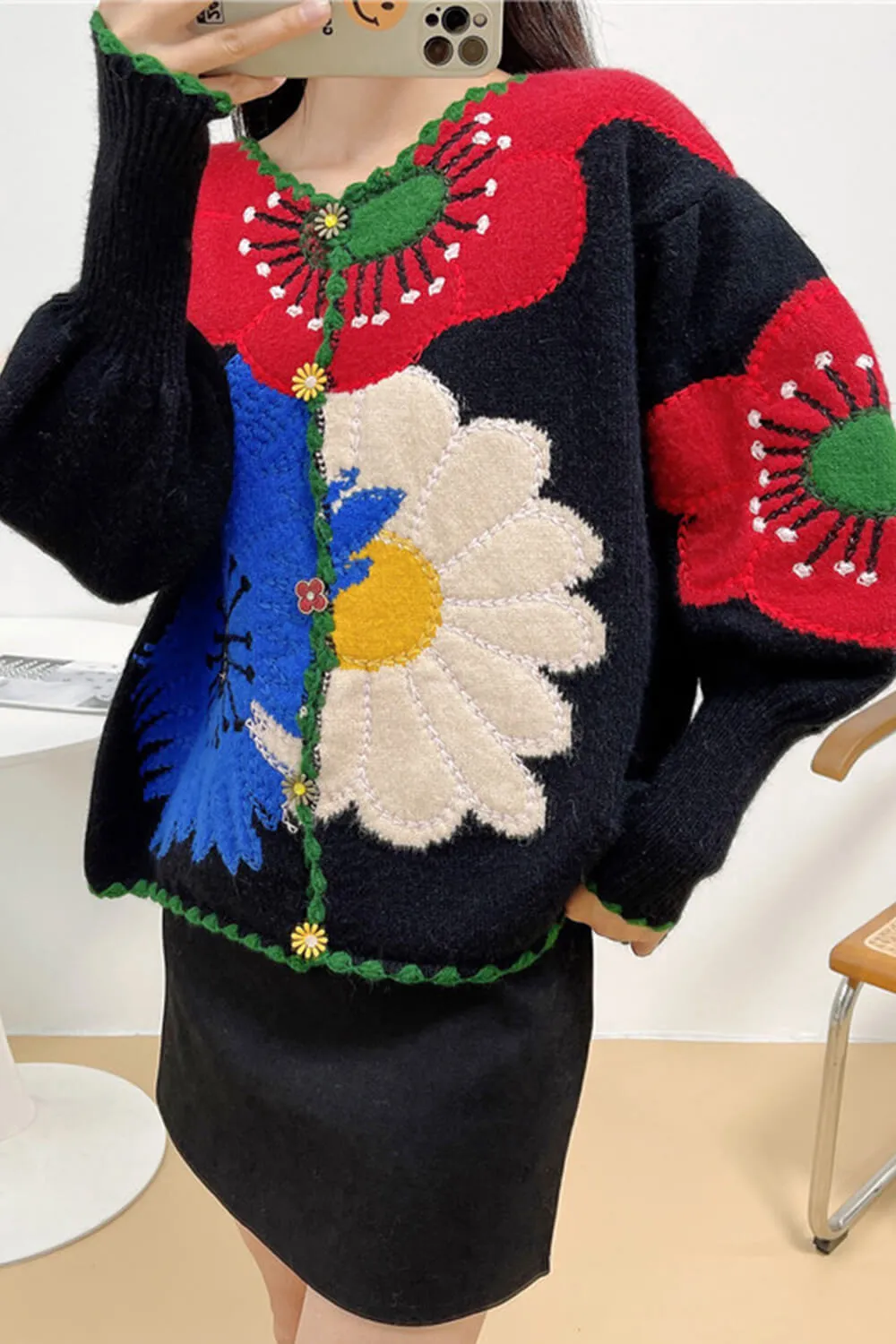 Plant Mom Aesthetic Cardigan Huge Flowers Design