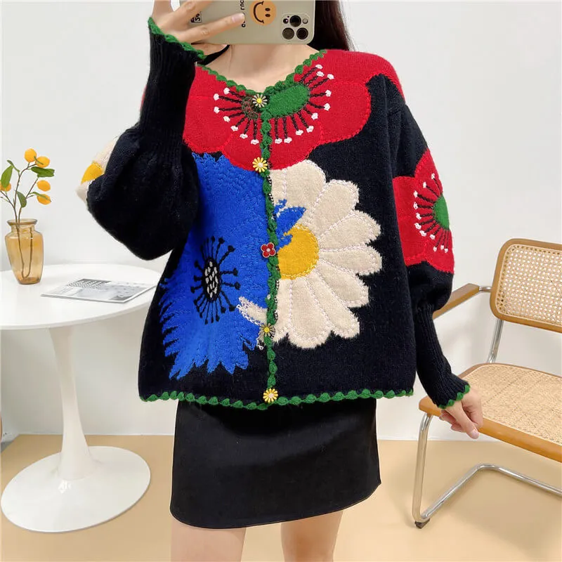 Plant Mom Aesthetic Cardigan Huge Flowers Design