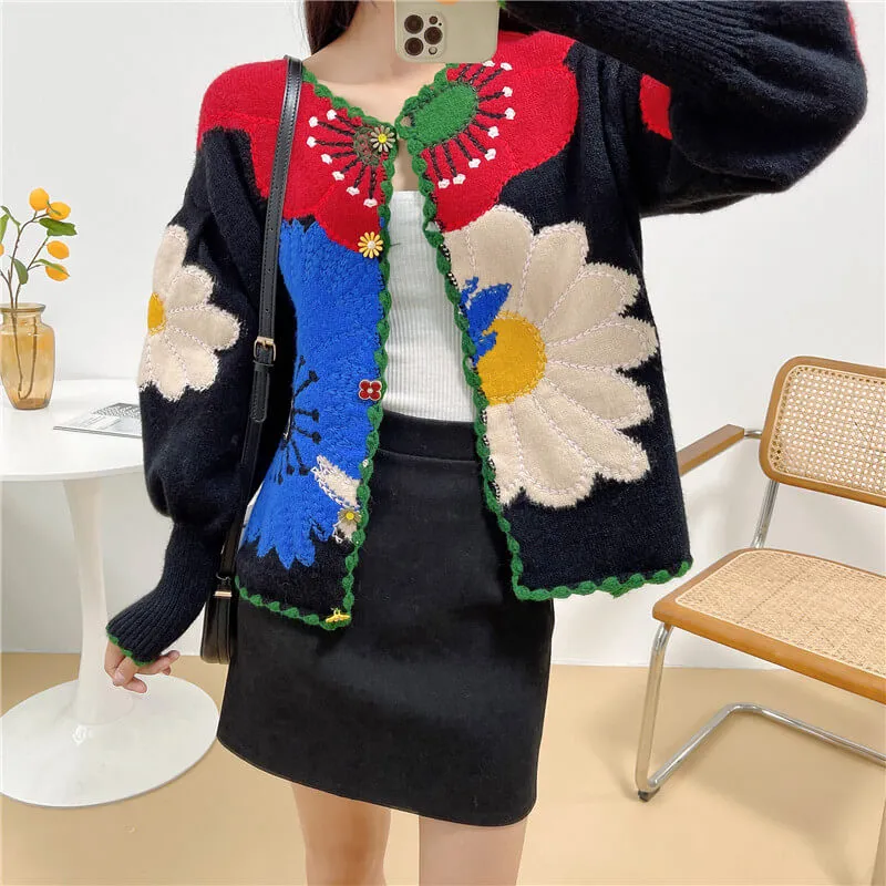 Plant Mom Aesthetic Cardigan Huge Flowers Design