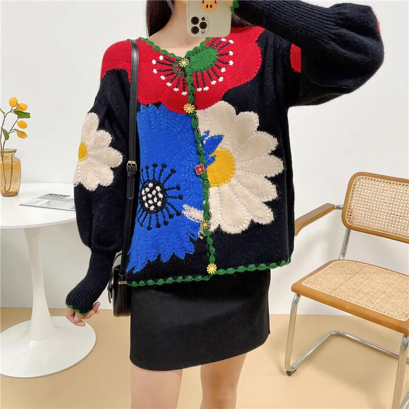 Plant Mom Aesthetic Cardigan Huge Flowers Design