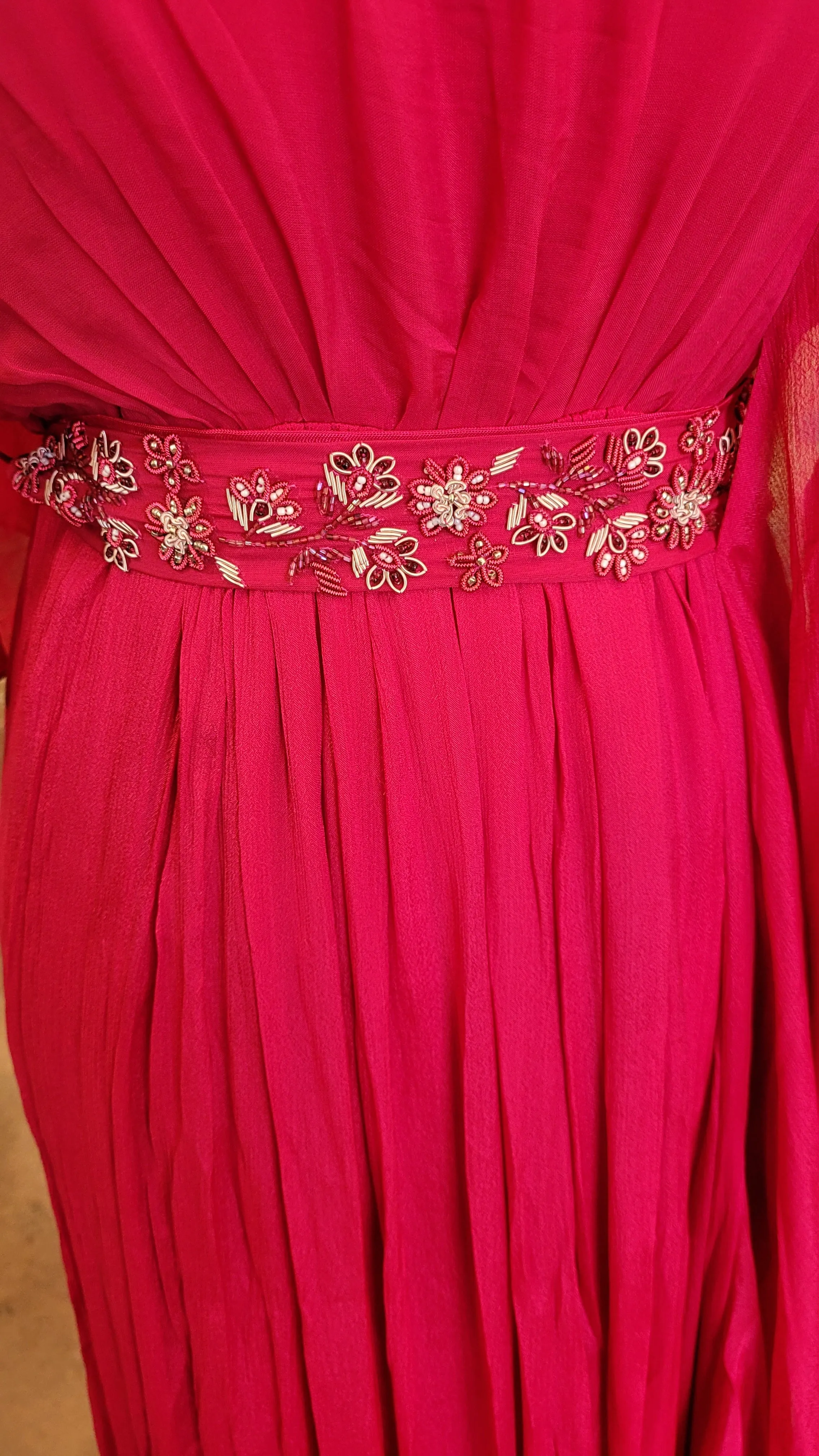 Red sequined Georgette Long Gown