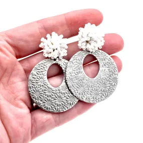 Silver Floral Circle Earrings