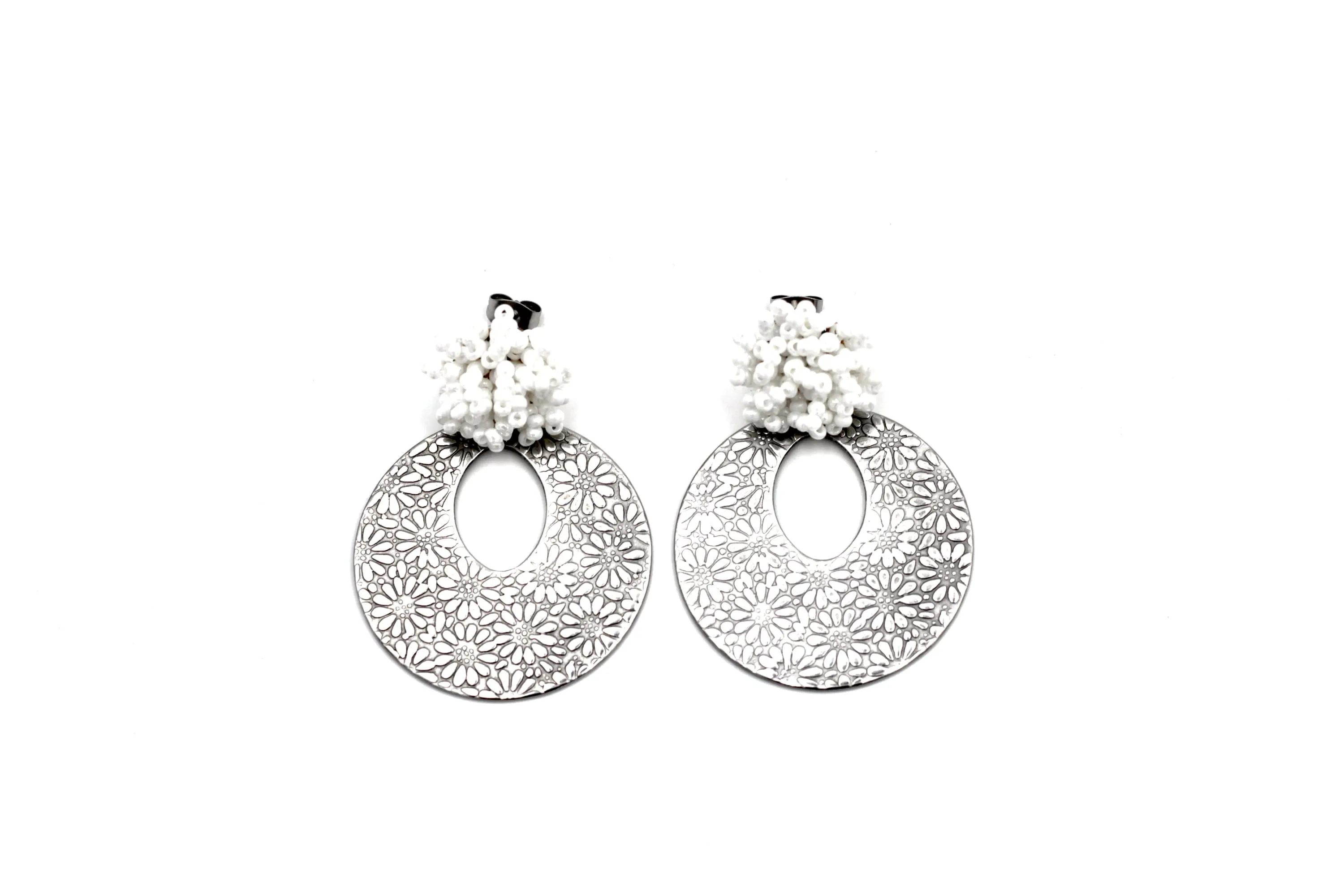 Silver Floral Circle Earrings
