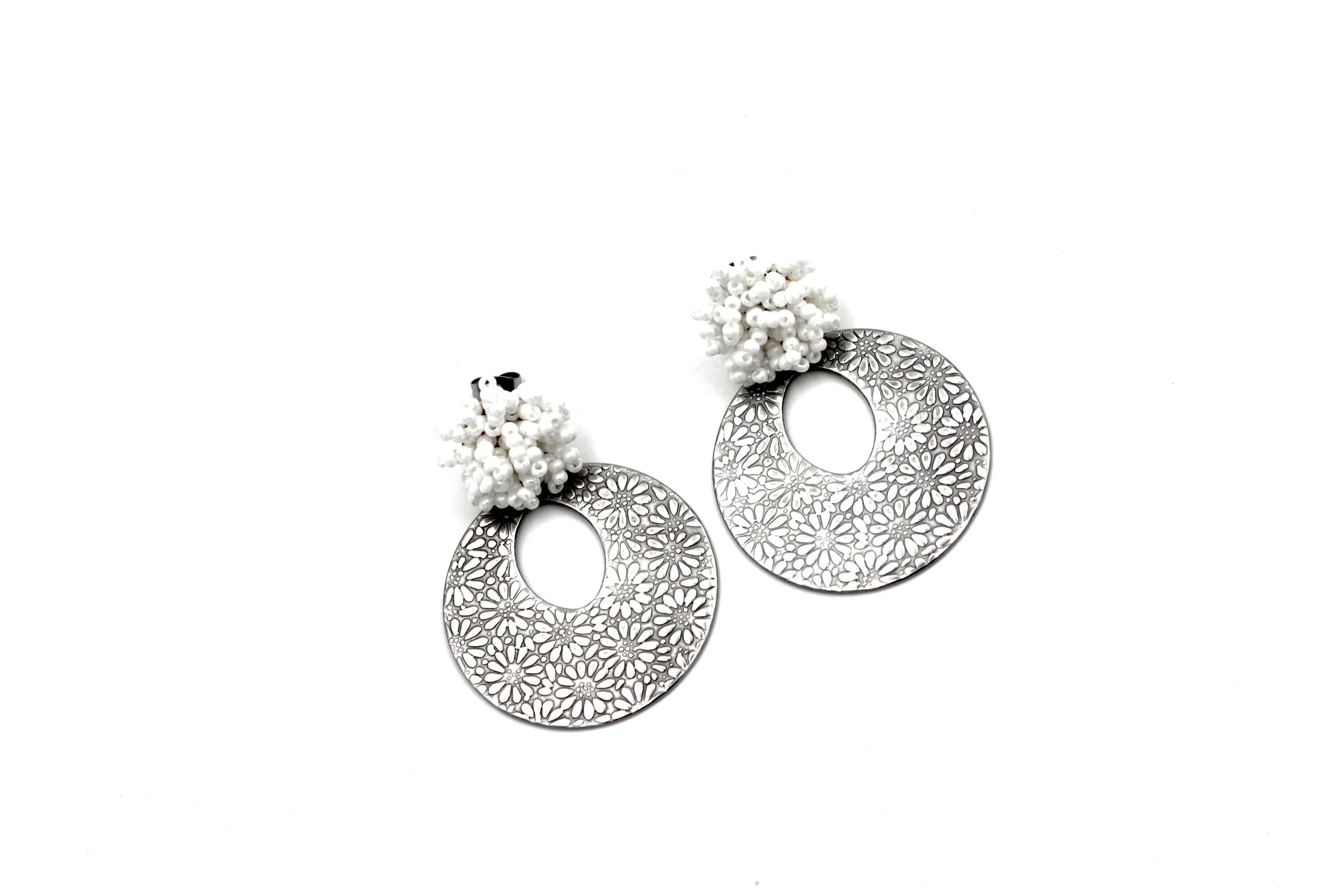 Silver Floral Circle Earrings