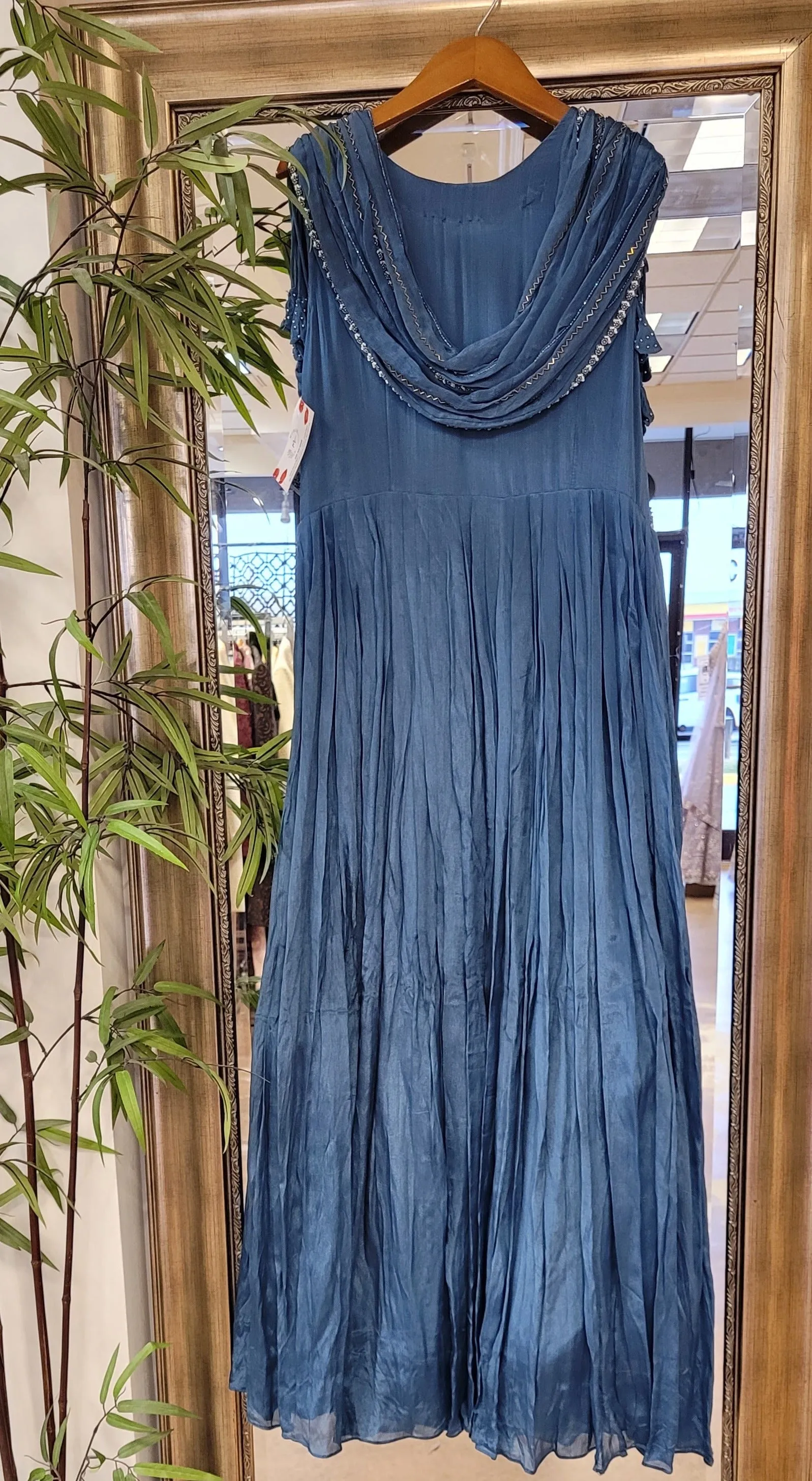 Sky Blue sequined Georgette Long Gown