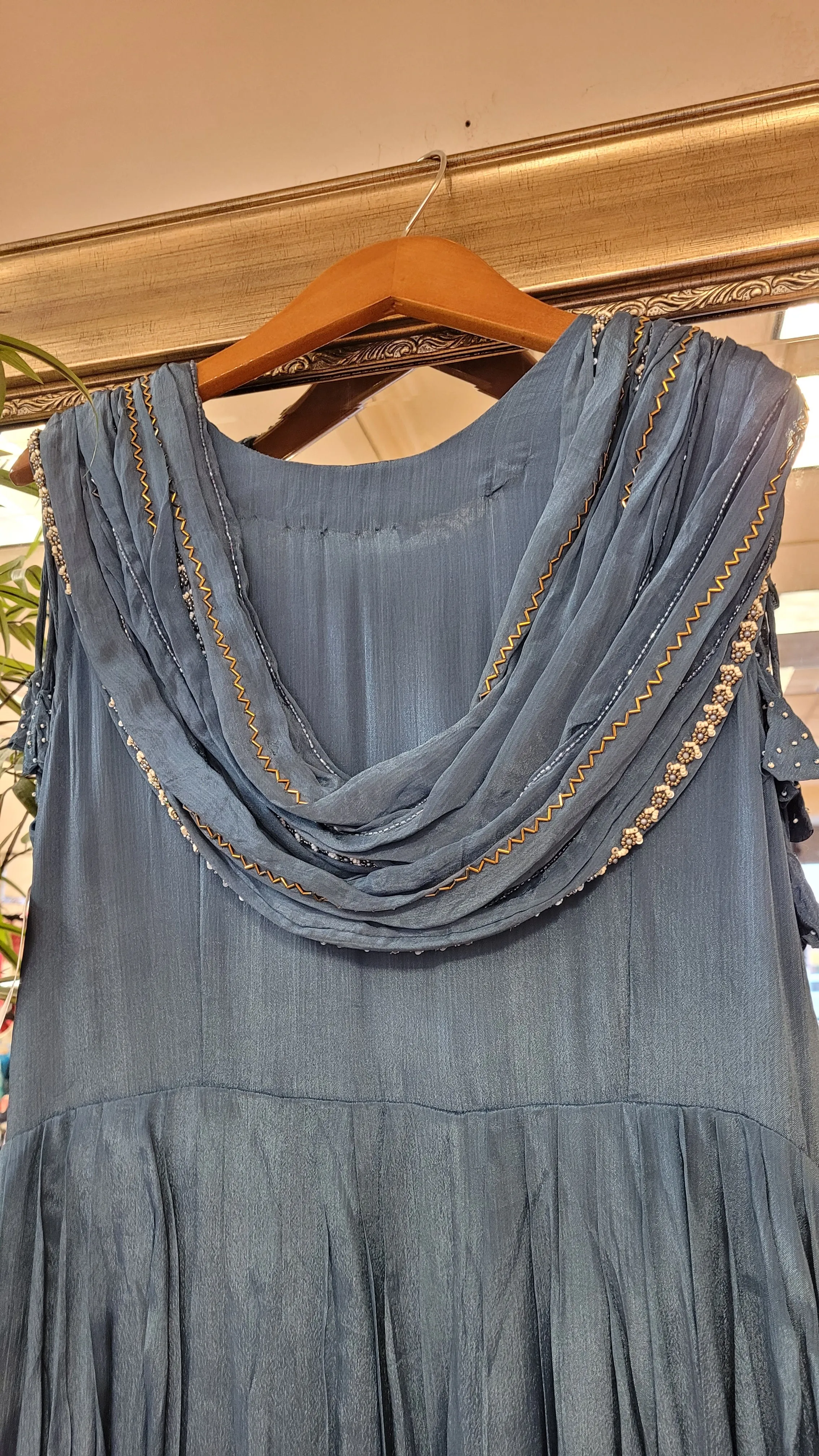 Sky Blue sequined Georgette Long Gown