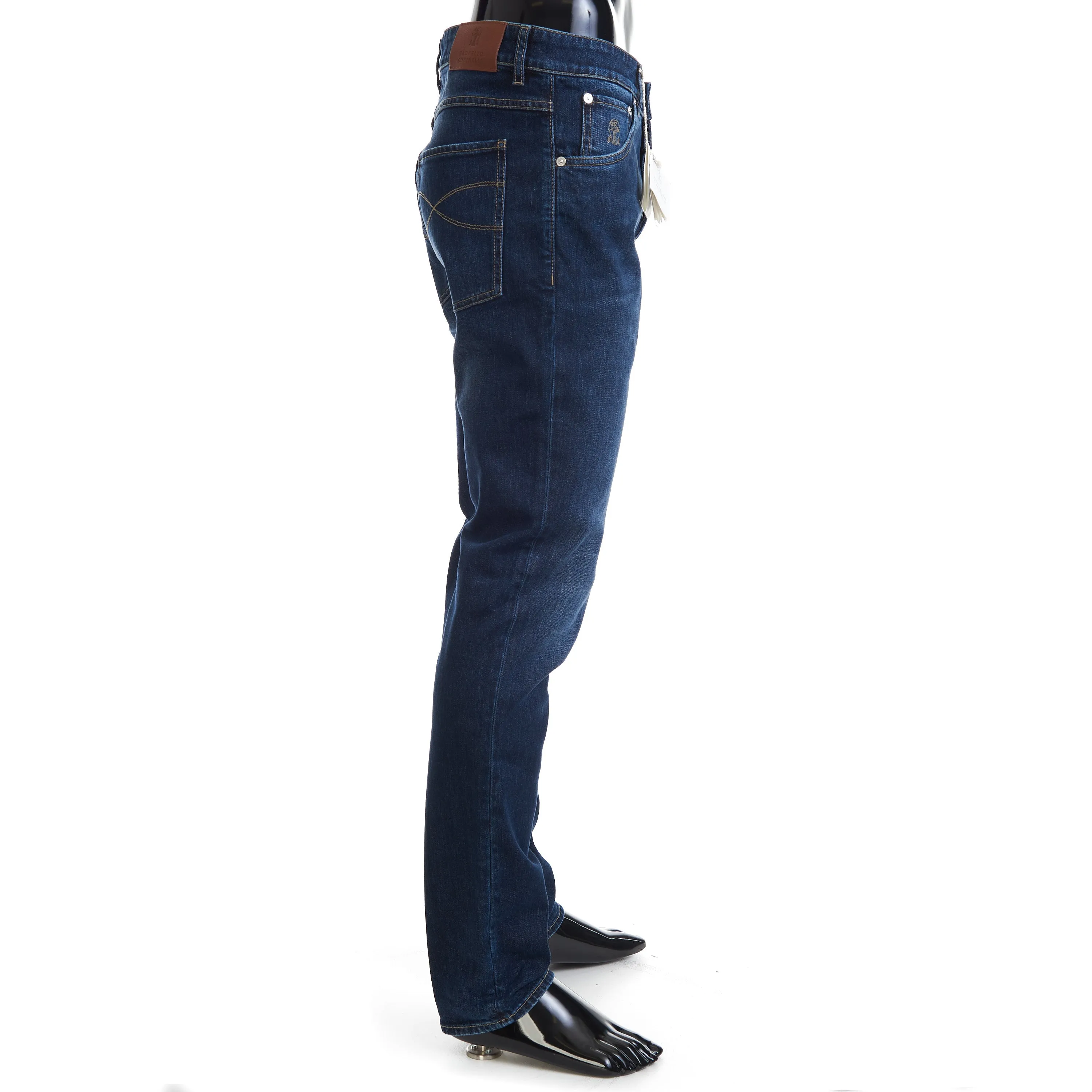 Slim Fit Five Pocket Jeans Trousers In Dark Blue Denim