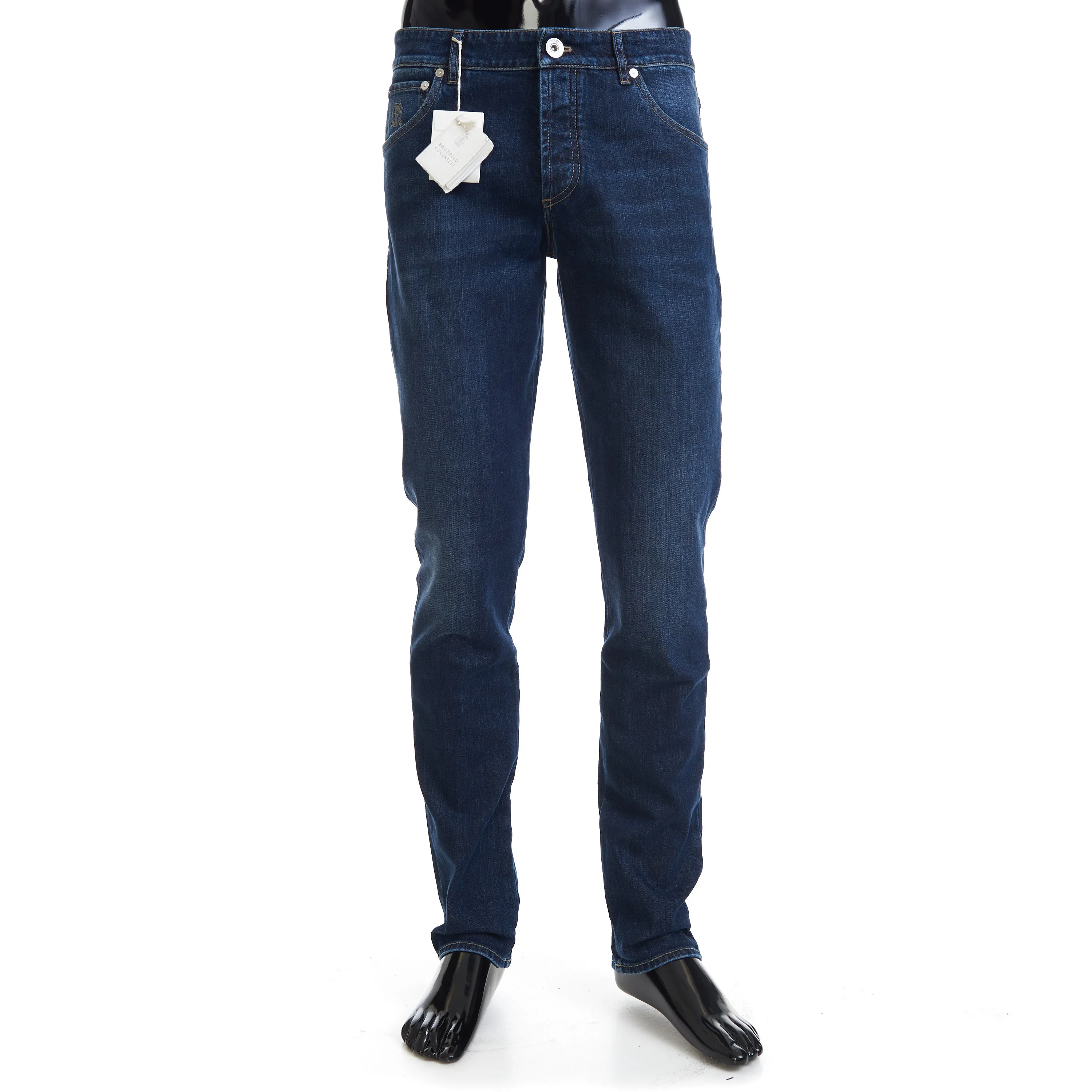 Slim Fit Five Pocket Jeans Trousers In Dark Blue Denim