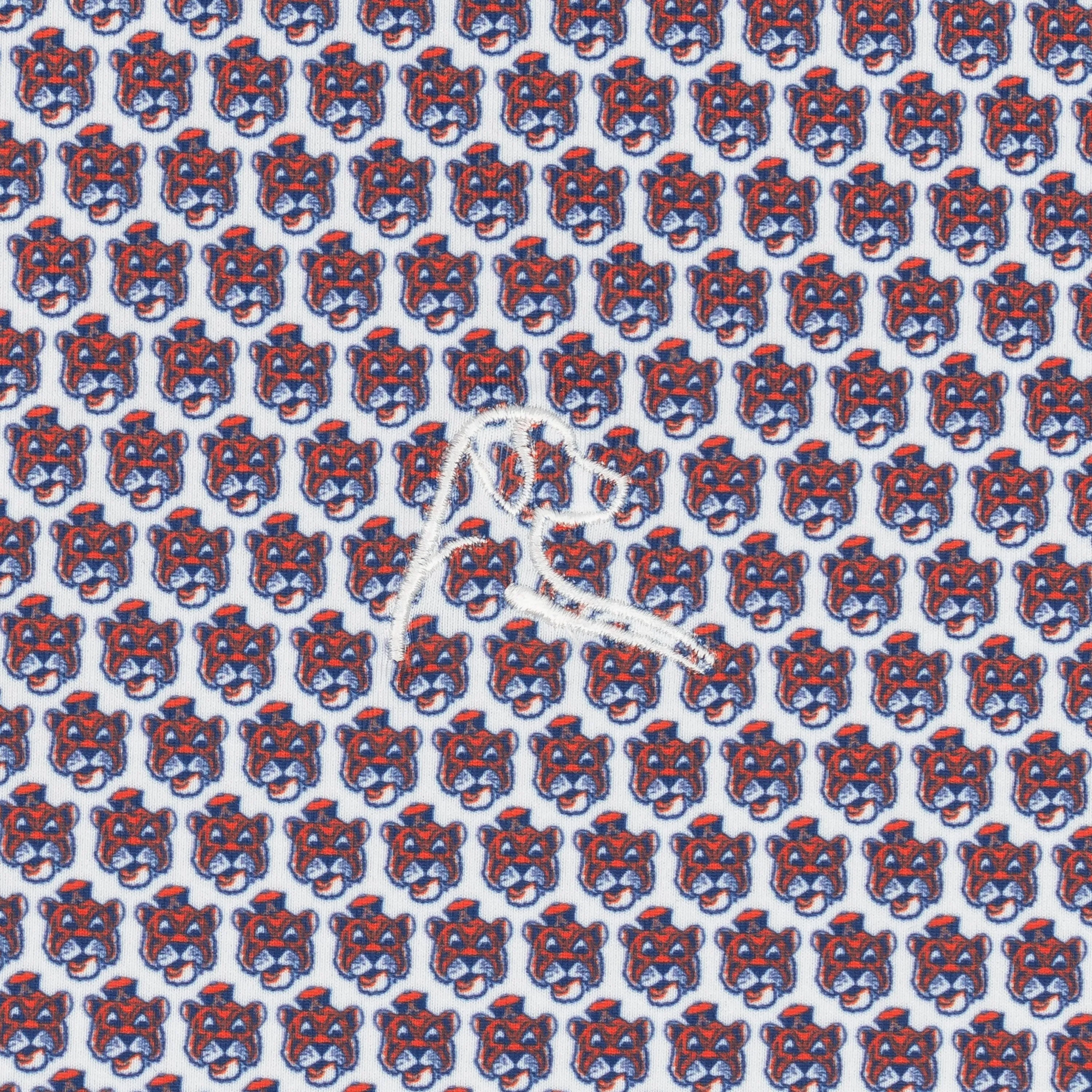 Collegiate Polo Shirt - The Beanie Tiger in White and Blaze Orange