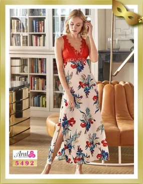 V-Neck Woven Lace Detailed Floral Patterned Day Dress 5492