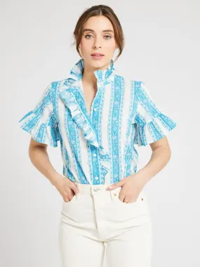 Vanessa Top in Aqua Jaipur Stripe