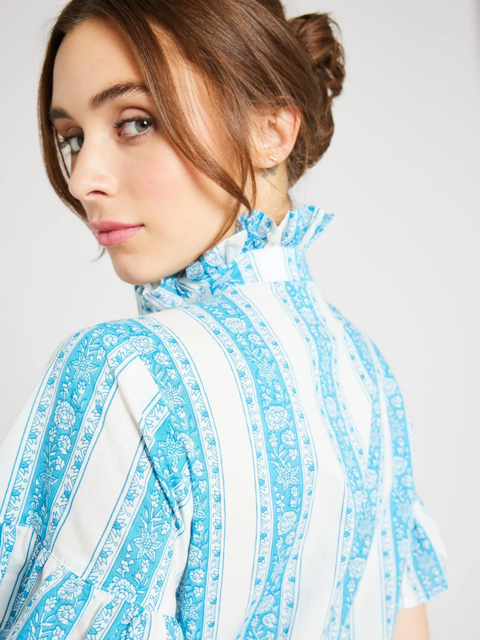 Vanessa Top in Aqua Jaipur Stripe
