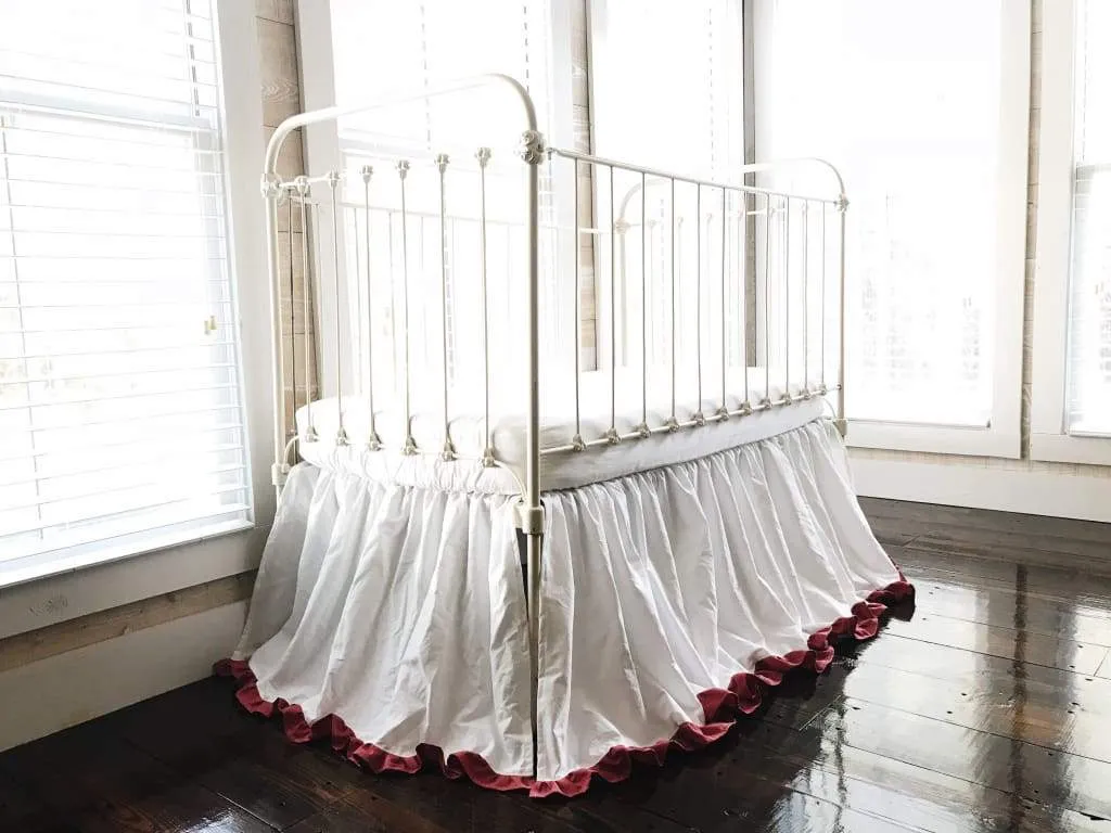 White and Blush Ruffled Crib Skirt