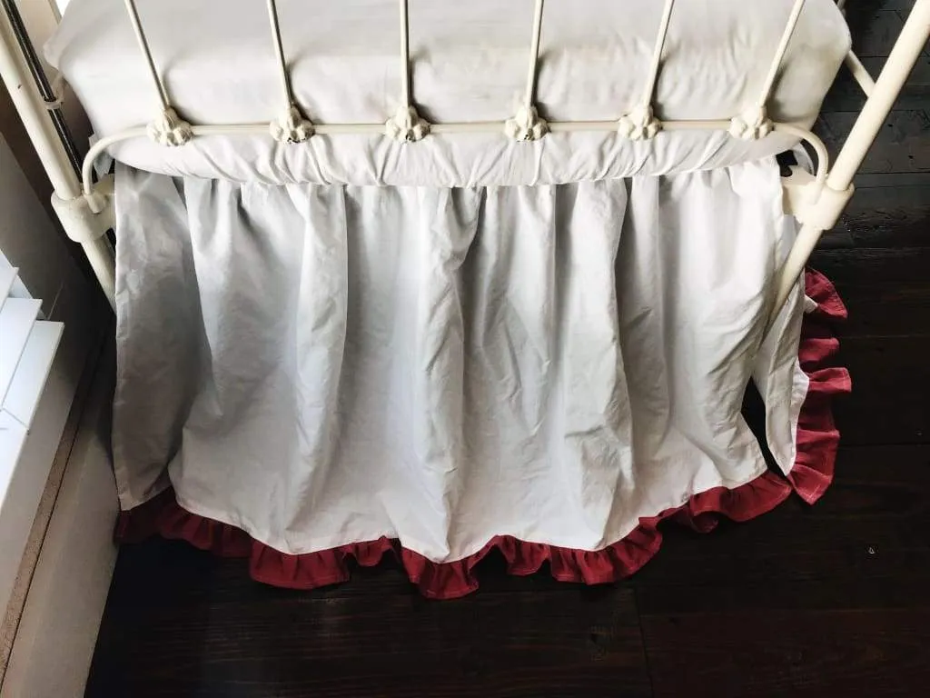 White and Blush Ruffled Crib Skirt