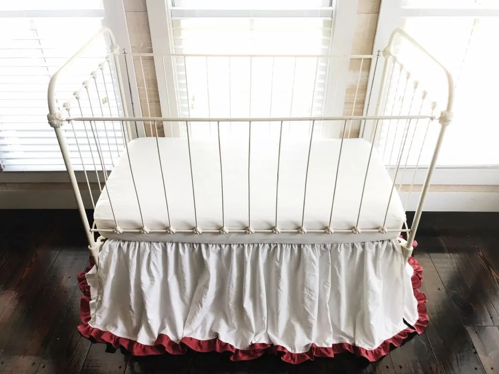 White and Blush Ruffled Crib Skirt