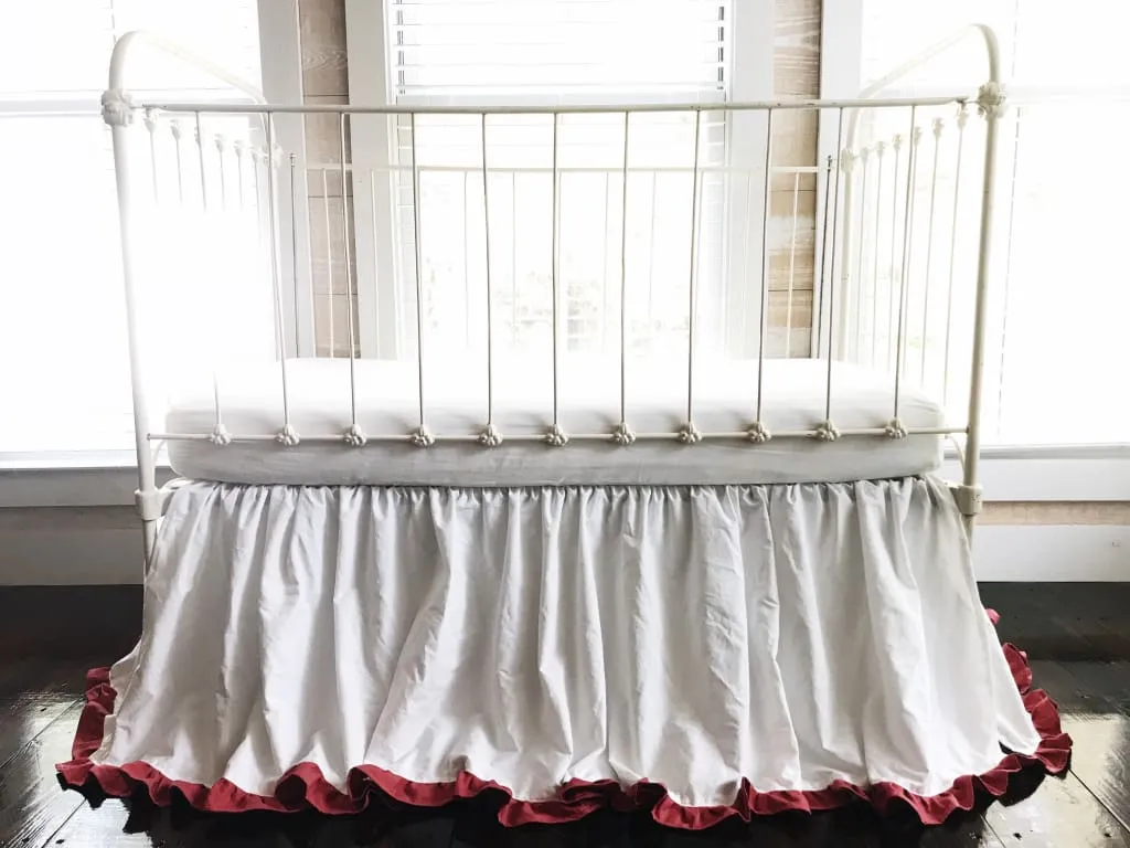 White and Blush Ruffled Crib Skirt