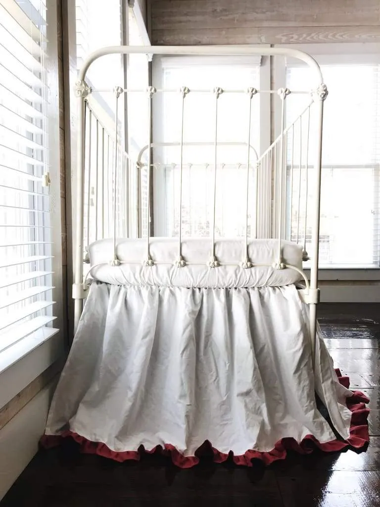 White and Blush Ruffled Crib Skirt