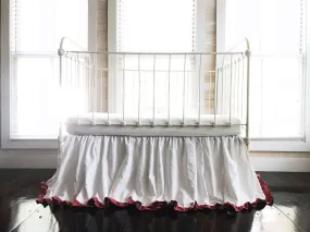 White and Blush Ruffled Crib Skirt