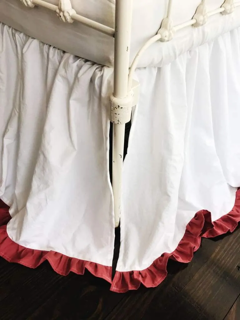 White and Blush Ruffled Crib Skirt