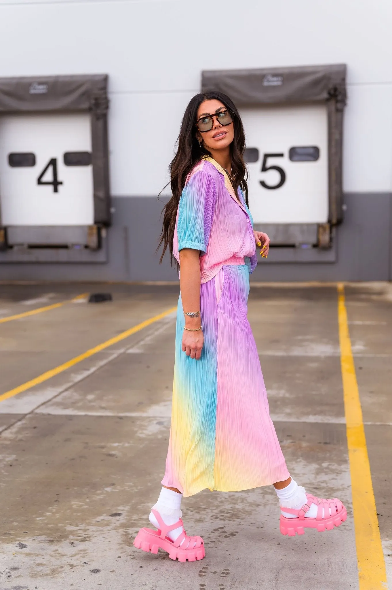 Ćest la Vie Plissé Skirt Set in Rainbow Daydream