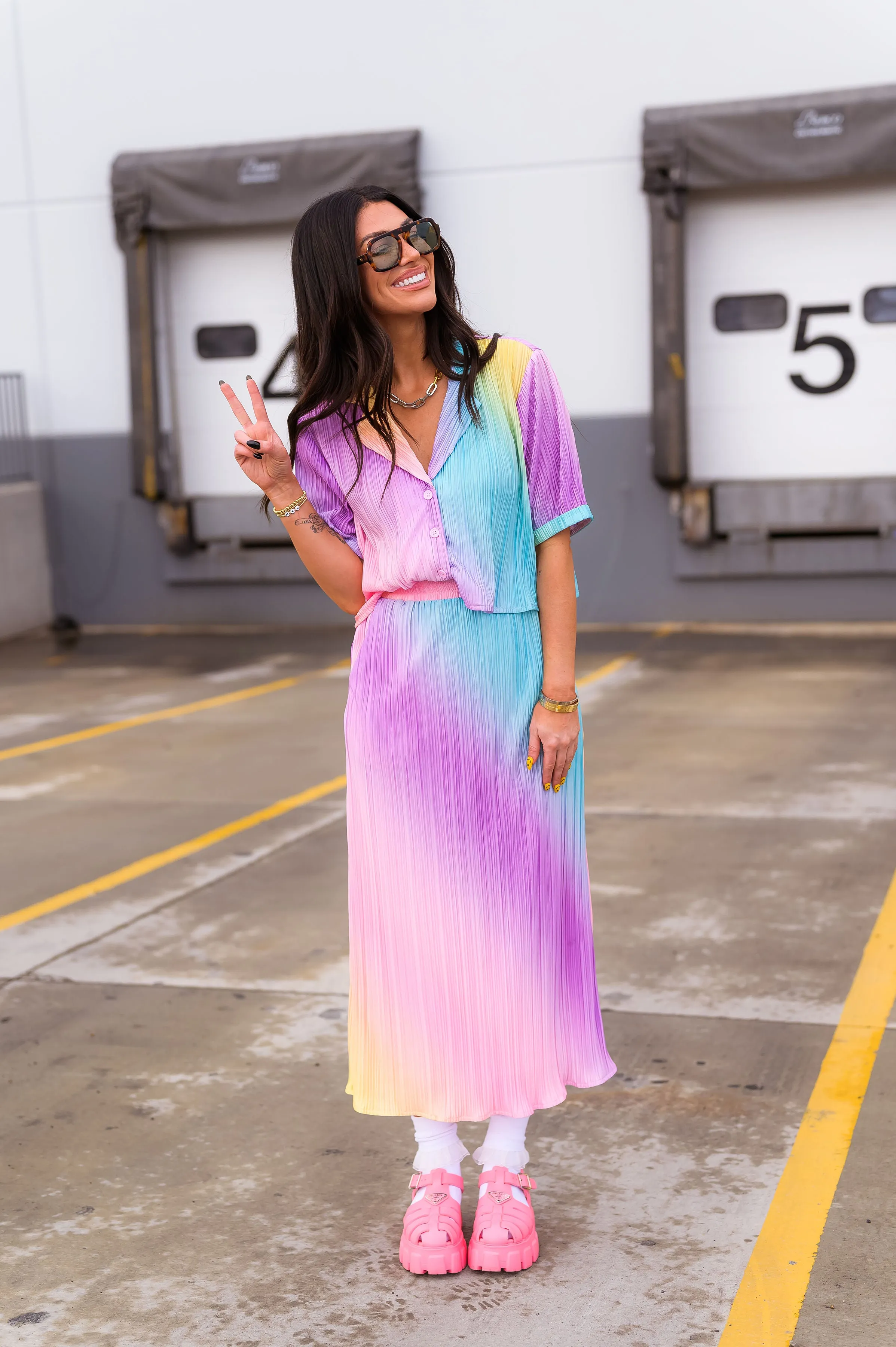 Ćest la Vie Plissé Skirt Set in Rainbow Daydream