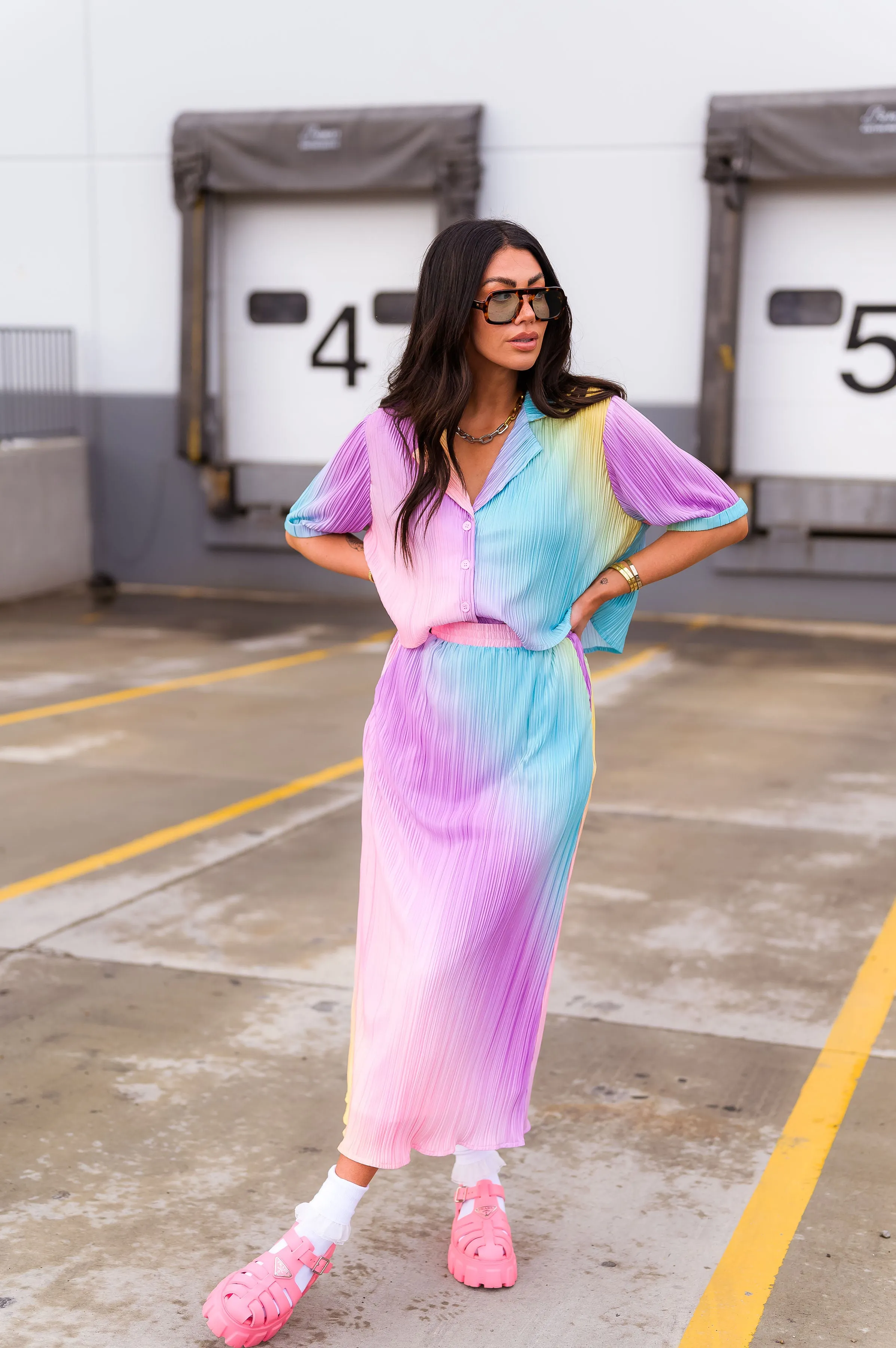 Ćest la Vie Plissé Skirt Set in Rainbow Daydream