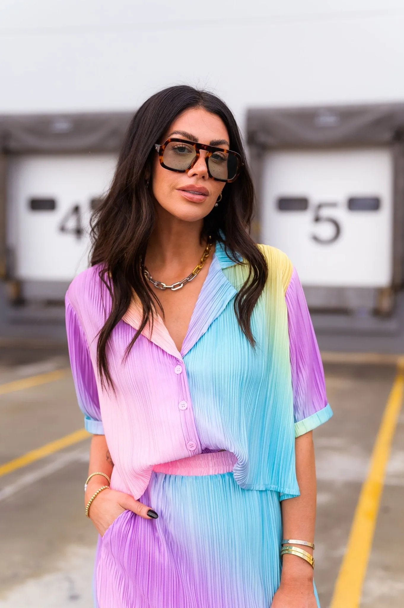 Ćest la Vie Plissé Skirt Set in Rainbow Daydream