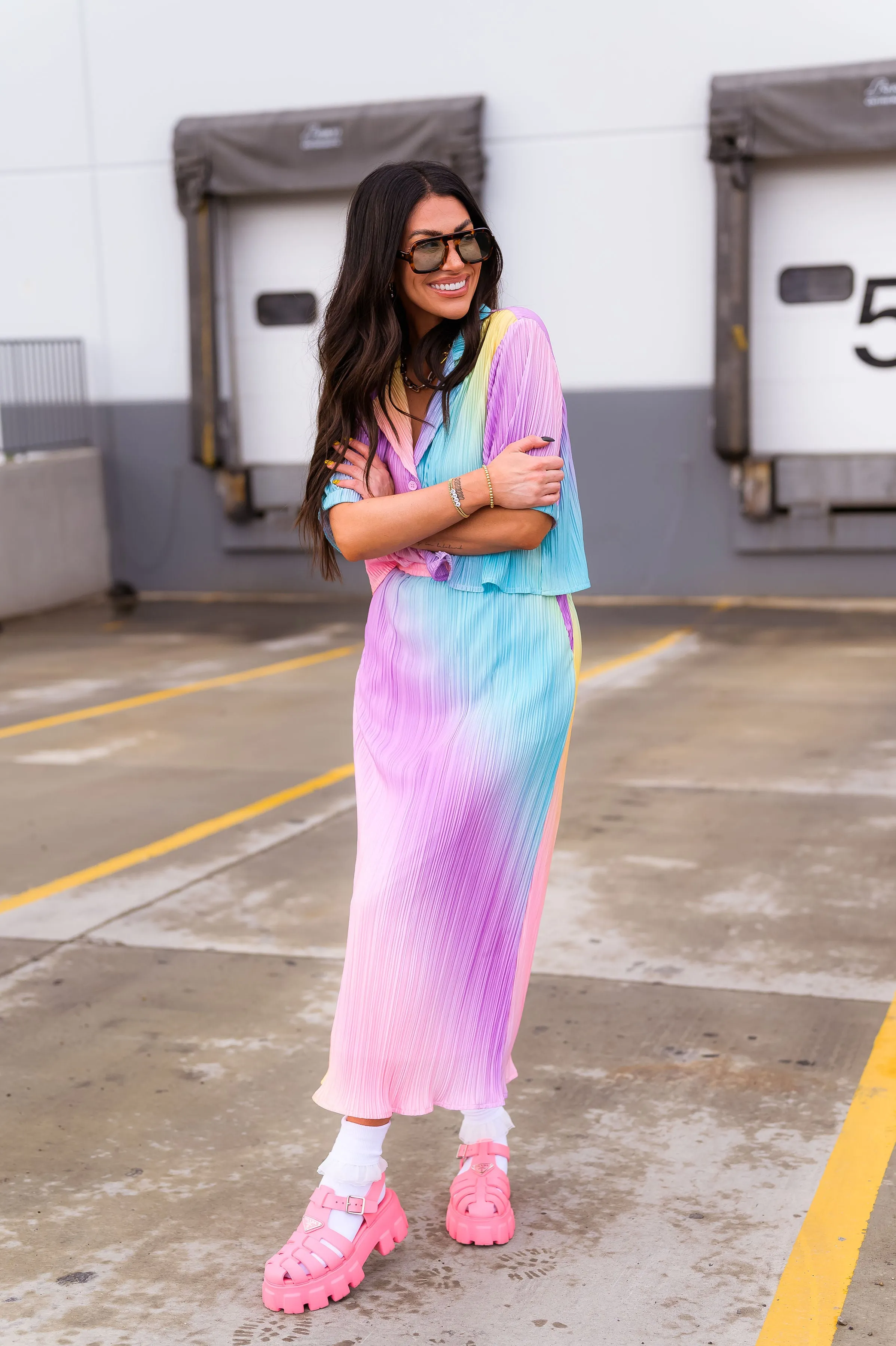 Ćest la Vie Plissé Skirt Set in Rainbow Daydream