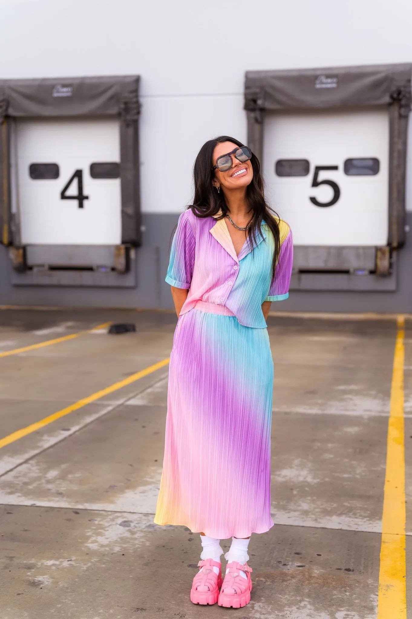 Ćest la Vie Plissé Skirt Set in Rainbow Daydream